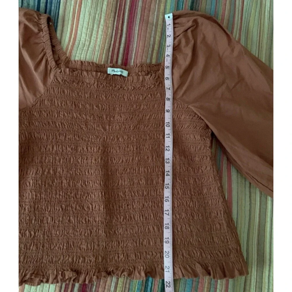 Cottagecore Boho Smocked Bubble Sleeve Top Madewell Lucie Warm Umber M